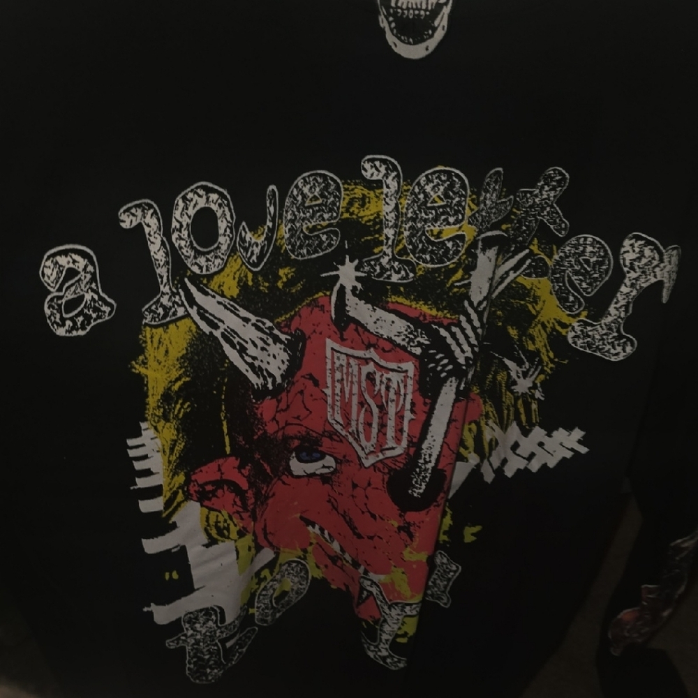 Black Graphic Tee with Red and Yellow Design